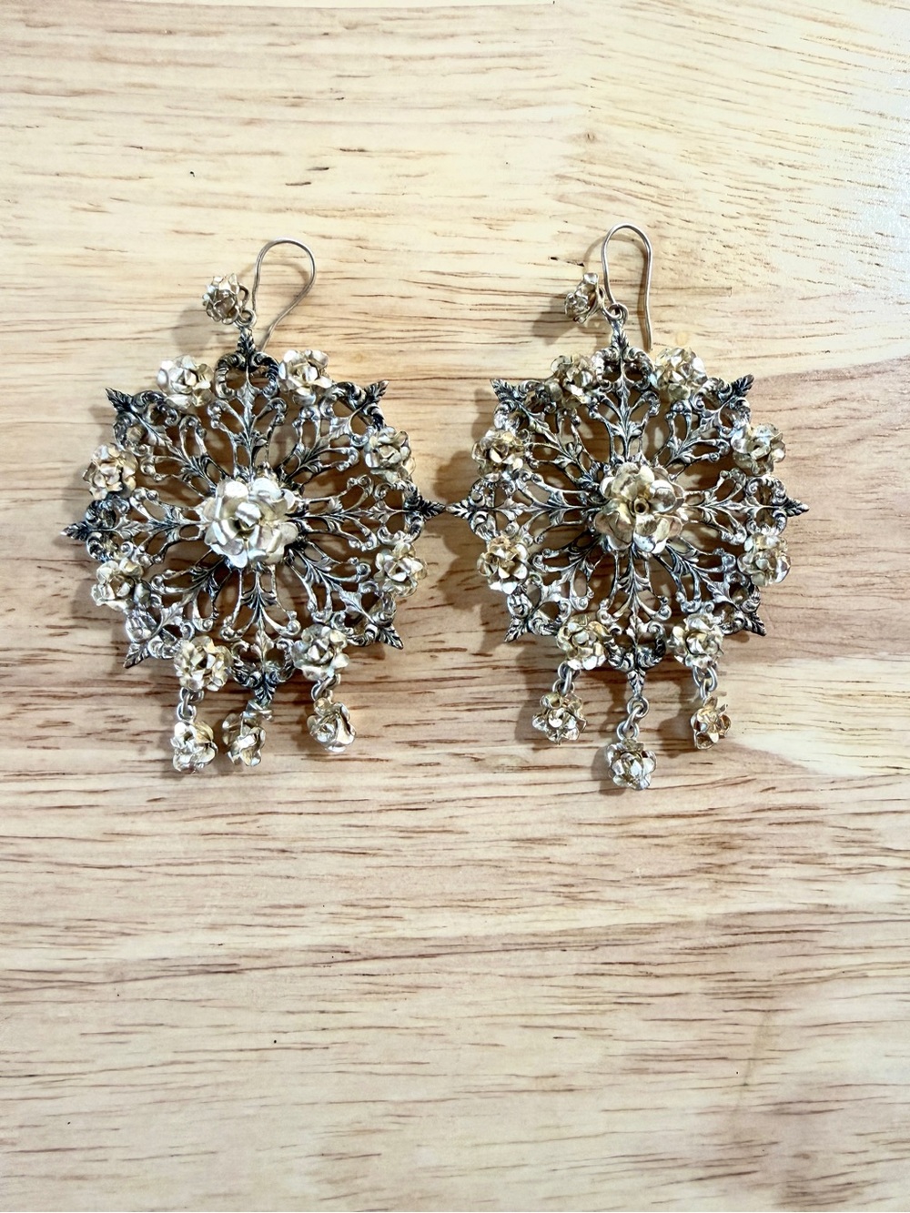 VSA Virgins Saints & Angels Silver Floral Filigree Drop Earrings